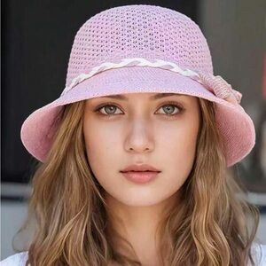 Knitted Wide Brim Pink Hat